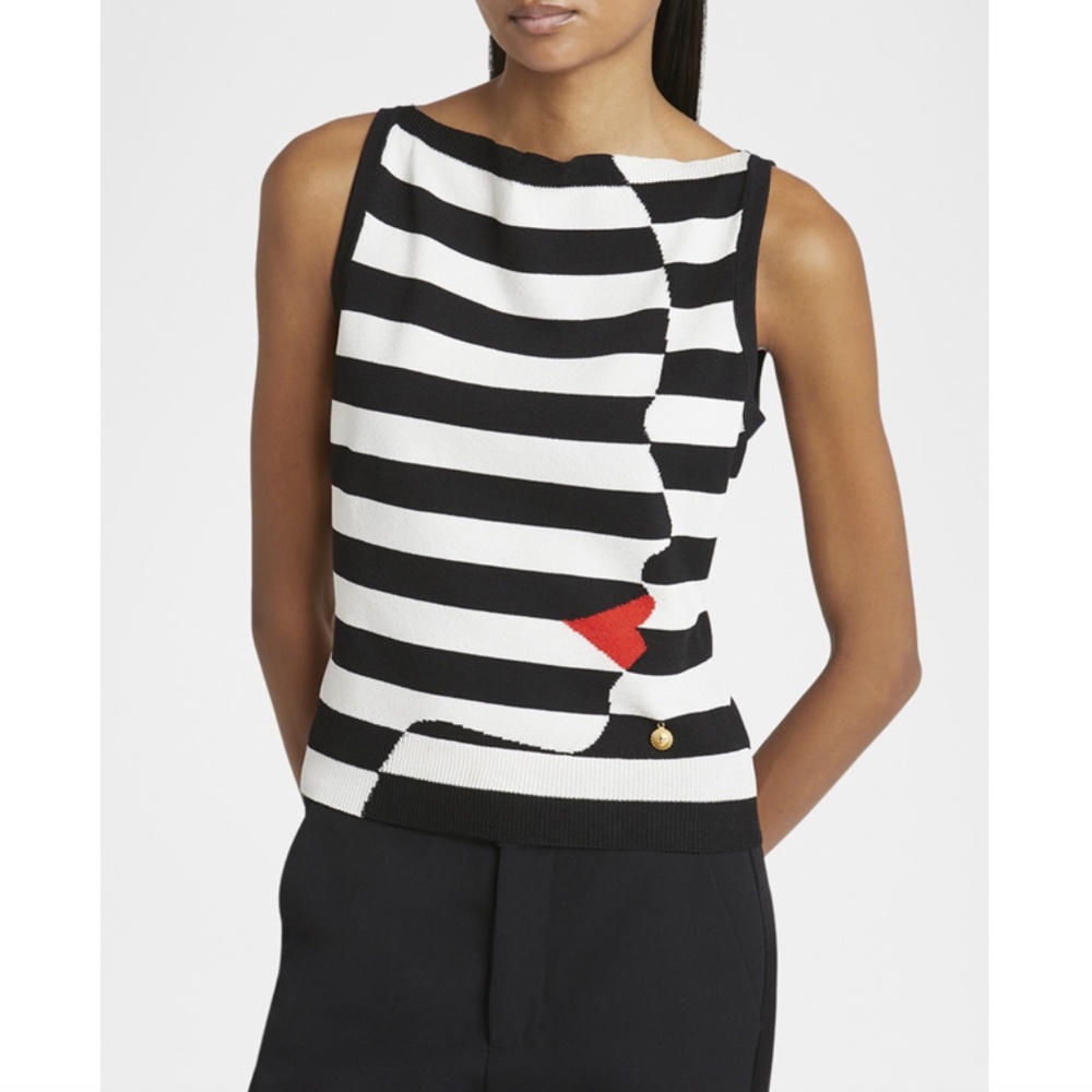 Balmain Boat-Neck Face Mariniere Knit Tank Top